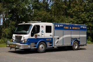 blue and white fire truck
