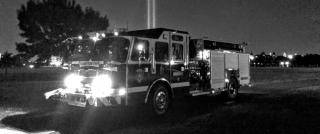 black and white image of fire truck 