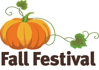 a pumpkin with fall festival displayed under it